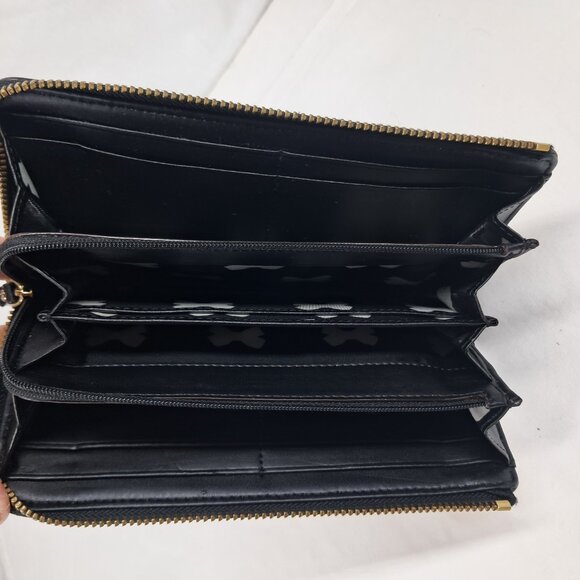 Kate Spade Chelsea Park Nisha Black Cream Bow & Stripe Wallet - Picture 8 of 12
